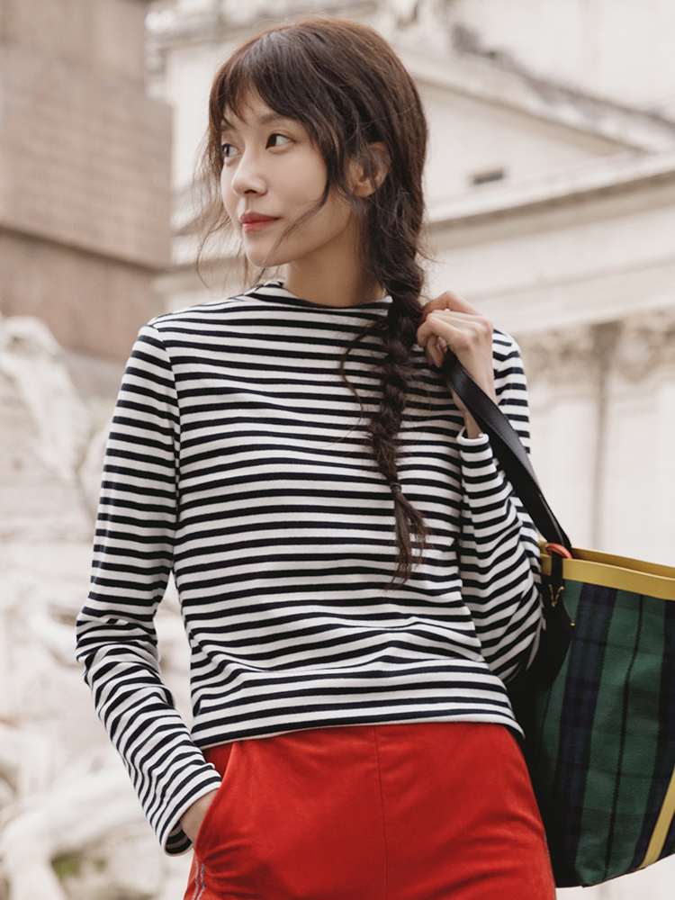 茵曼 纯棉 半高领女式长袖条纹T恤 打底衫 双重优惠折后¥76.6包邮 3色可选 茵曼 纯棉 半高领女式长袖条纹T恤 打底衫 双重优惠折后¥76.6包邮 3色可选