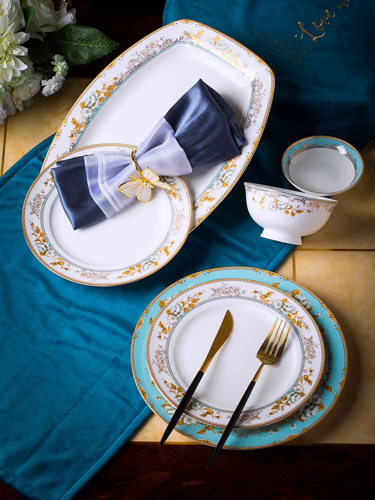Dishes suit household combined European jingdezhen porcelain tableware Dishes chopsticks contracted ipads ceramic bowl Dishes for dinner