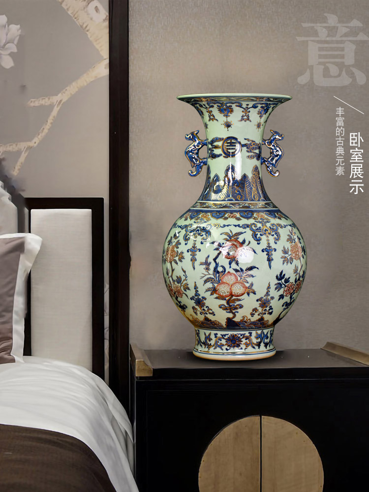 Jingdezhen chinaware paint ears antique blue and white porcelain vase flower arranging new sitting room of Chinese style household act the role ofing is tasted furnishing articles