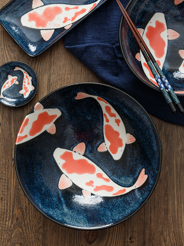 Lucky Japanese koi fish dishes ceramic bowl bowl dish dish rectangular sushi plate huai home dinner plate