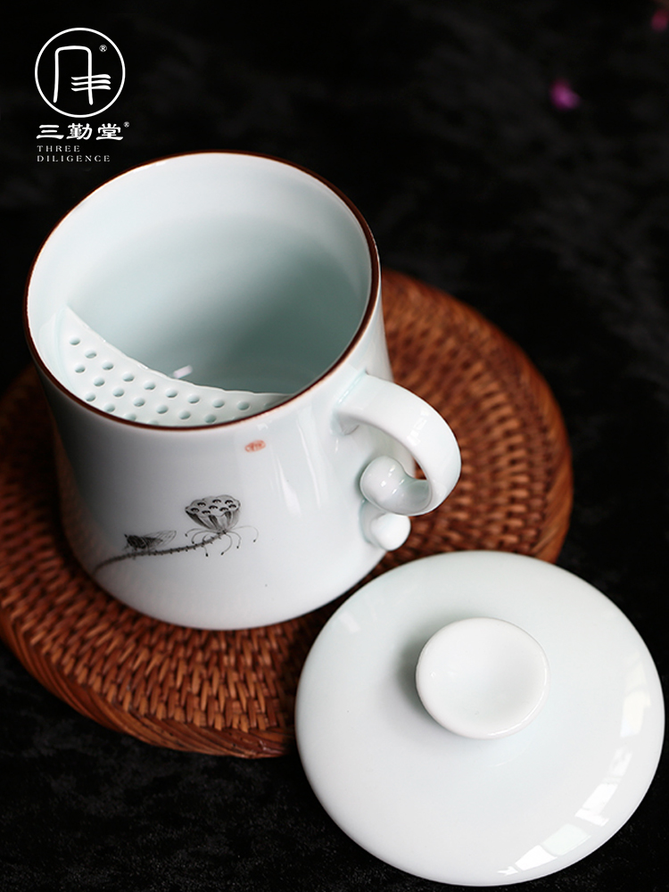 Three frequently hall office cup of jingdezhen ceramic cups with cover tea hand - made glass tea cup S61016 the meeting