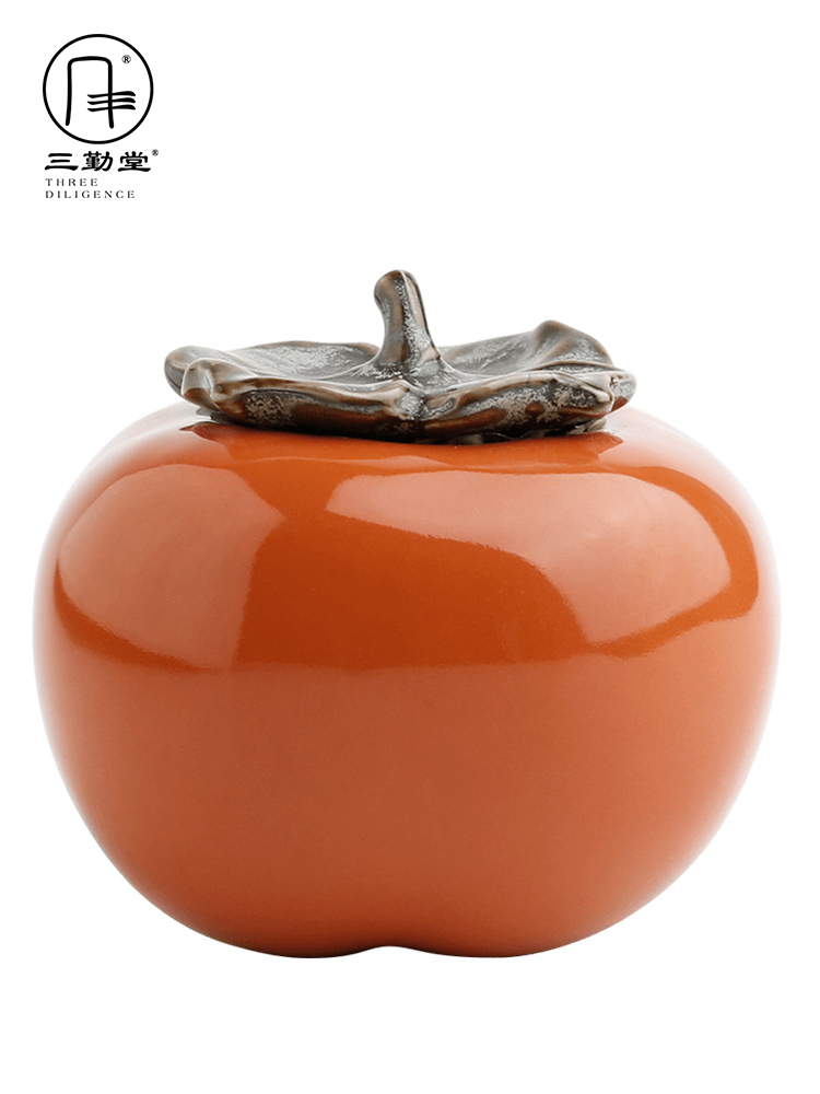 Three frequently hall persimmon caddy fixings jingdezhen ceramic seal portable small wake POTS of tea warehouse travel home