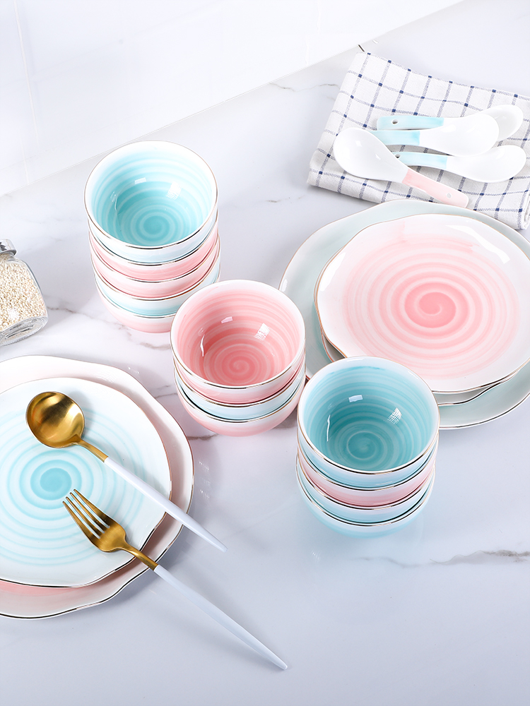 Nordic set bowl dish dish suits for by by 2/4/6 people eat Japanese web celebrity tableware ins ceramic dishes home for dinner sets
