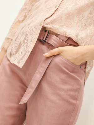 COCOBELLA thời trang màu hồng chân quần lanh có phụ nữ với thắt lưng thoải mái quần âu PT601 - Khởi động cắt quần jean rách nữ Khởi động cắt