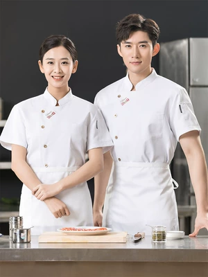Nhà hàng khách sạn mùa hè đầu bếp cao cấp bếp nhà hàng áo liền quần nam ngắn tay thoáng khí phần mỏng phục vụ quần áo ngắn tay áo bếp đồng phục bếp đẹp 