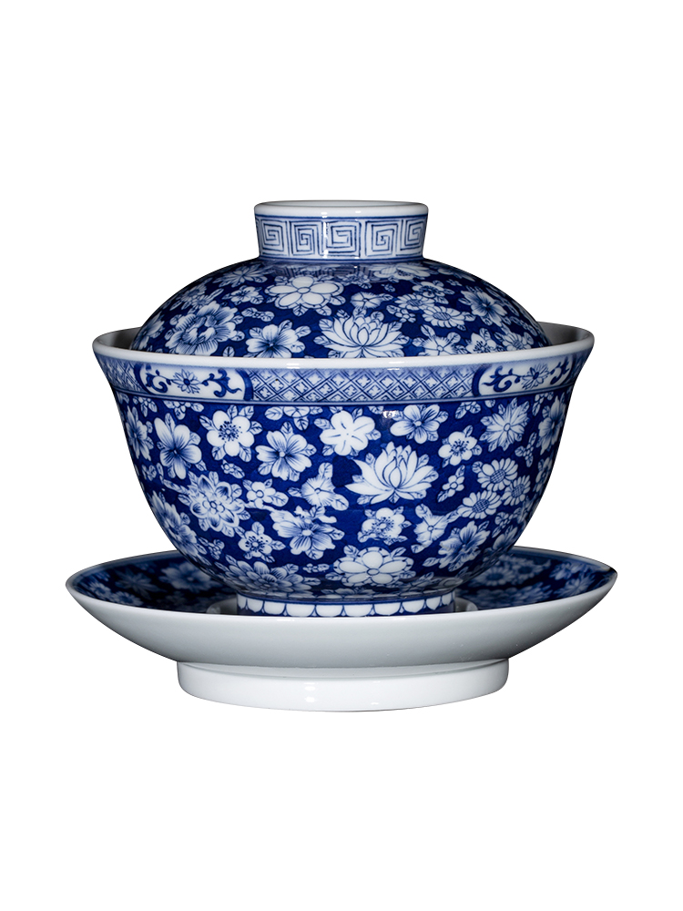 Clock home up tureen jingdezhen blue and white maintain full manual hand - made spend three to make tea tureen kunfu tea bowl