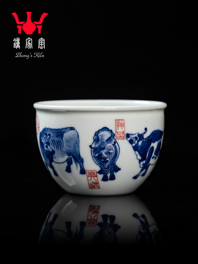 Clock kung fu tea house up with jingdezhen porcelain maintain full checking ceramic cups single cup five NiuTu sample tea cup