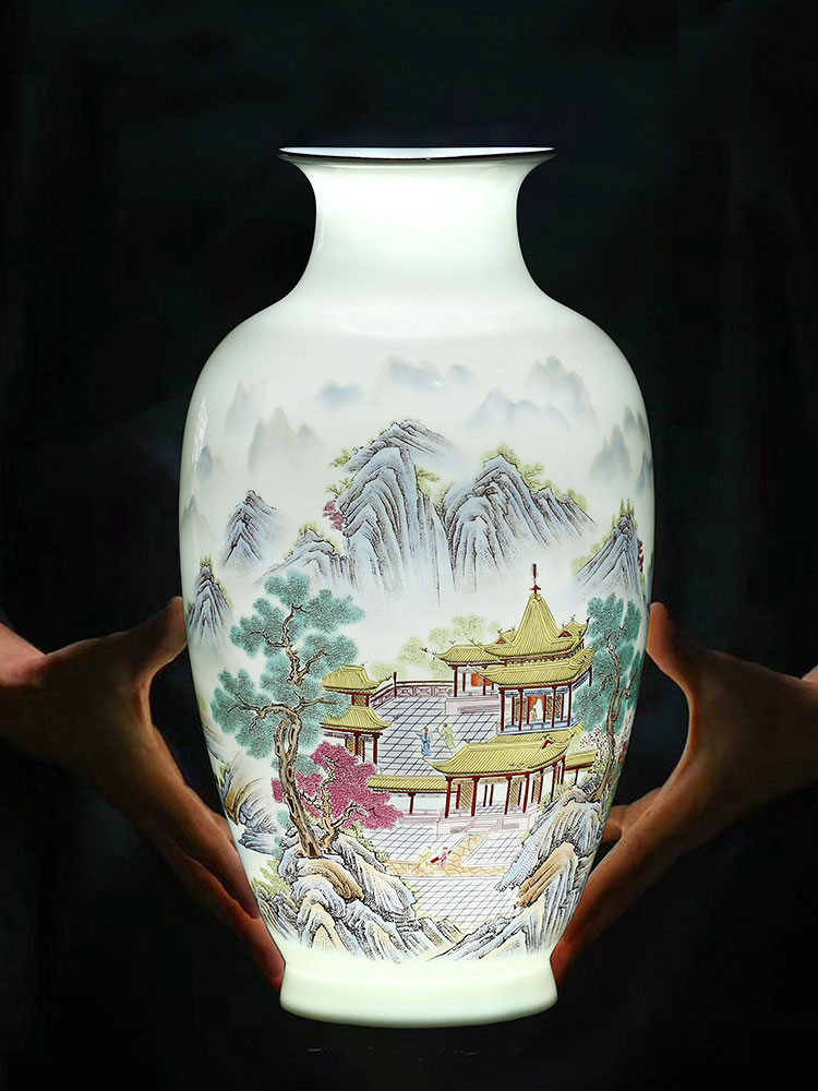 Jingdezhen ceramic vases, new Chinese style living room porch TV ark, flower arranging flower decoration craft ornaments furnishing articles