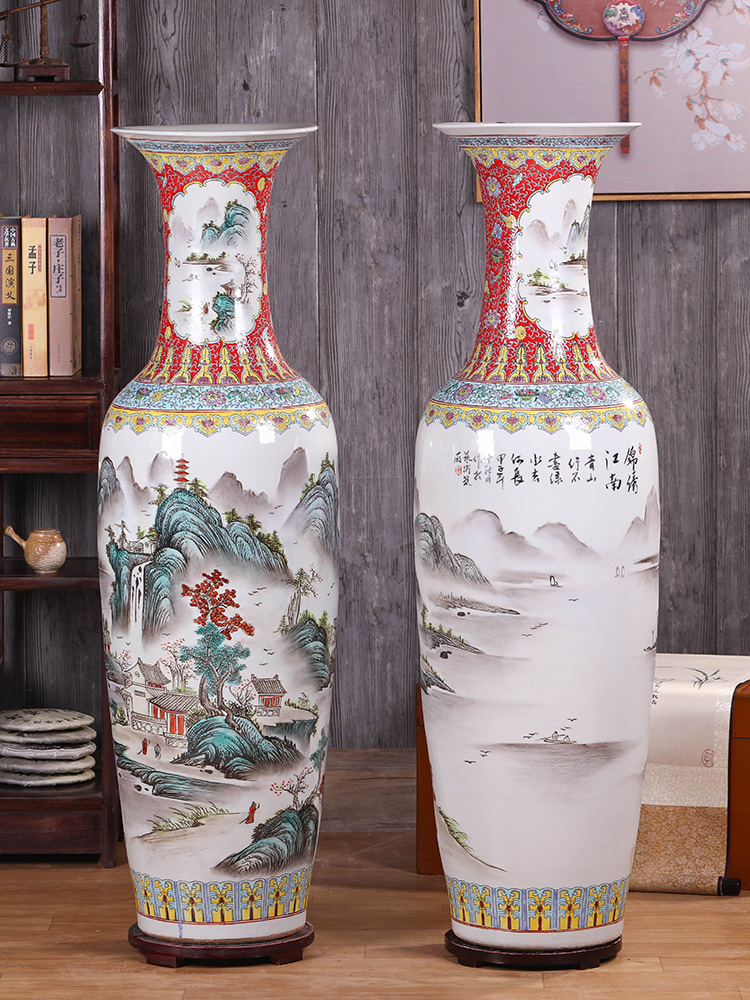Jingdezhen ceramics landing big vase furnishing articles of new Chinese style household villa living room decoration decoration opening gifts