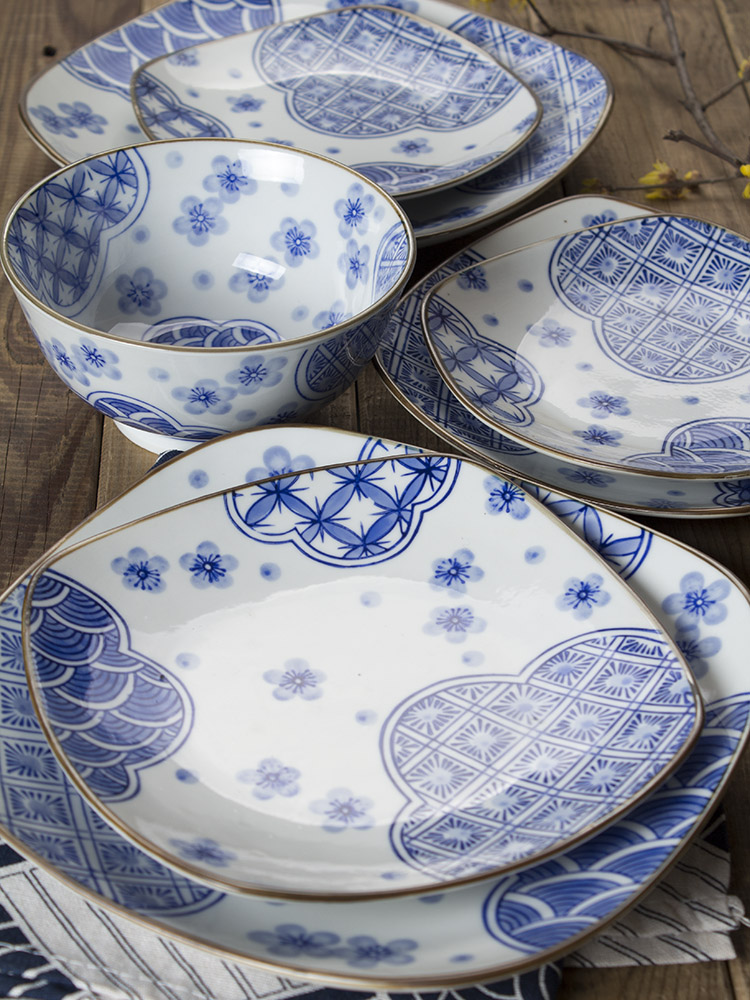 Japanese blue and white porcelain tableware under glaze color porcelain bowl rainbow such as bowl bowl household square plates dishes dishes