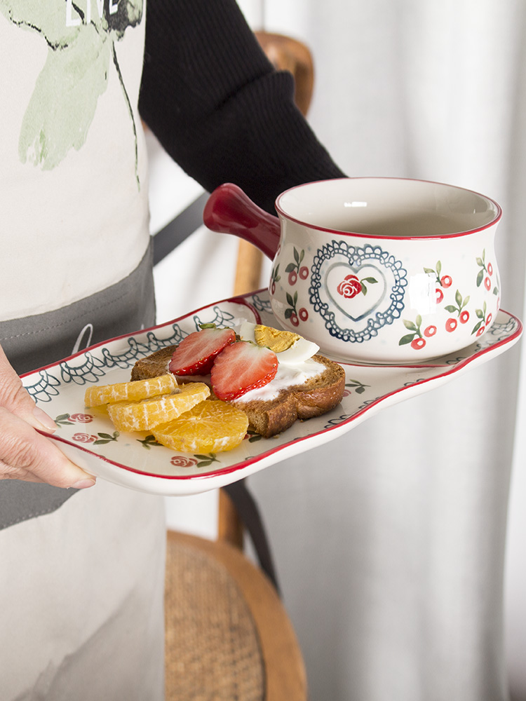 Breakfast to use ceramic baking bowl of cherries to use creative lovely fruit bowl of salad bowl of cereal.net red tableware household small bowl
