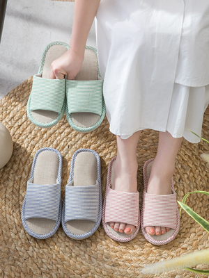 vài nam và nữ với một mùa hè đáng yêu linen nhà bông dép đi trong nhà trong nhà mềm đáy chống trượt dép vải sàn phụ nữ - Trang chủ dép chống trượt nhà tắm Trang chủ