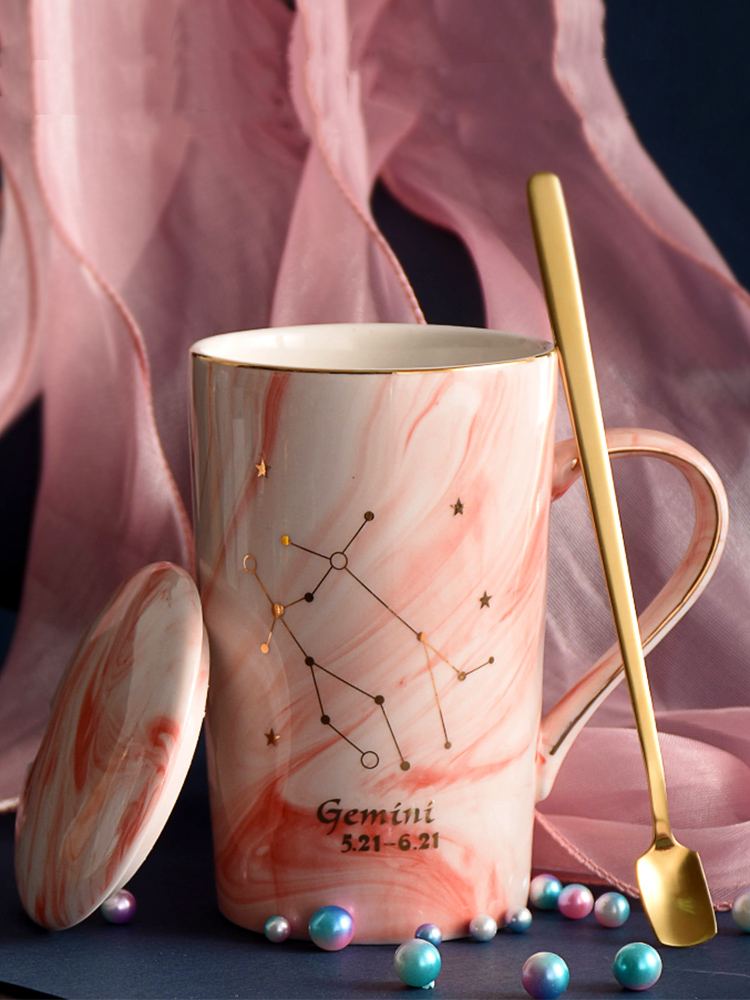Constellation ins creative mark cup with cover spoon move trend ceramic drinking cup children couples home coffee cup