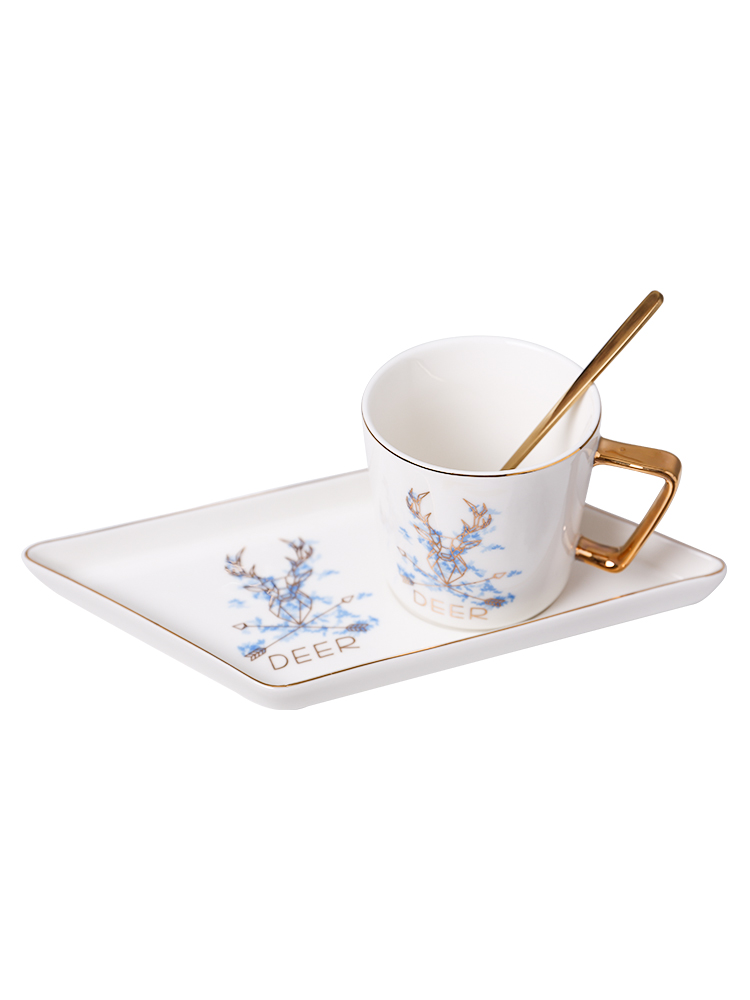 E best! Small key-2 luxury ceramic coffee cup with a spoon, office getting the Nordic light key-2 luxury elegant household glass cups and saucers