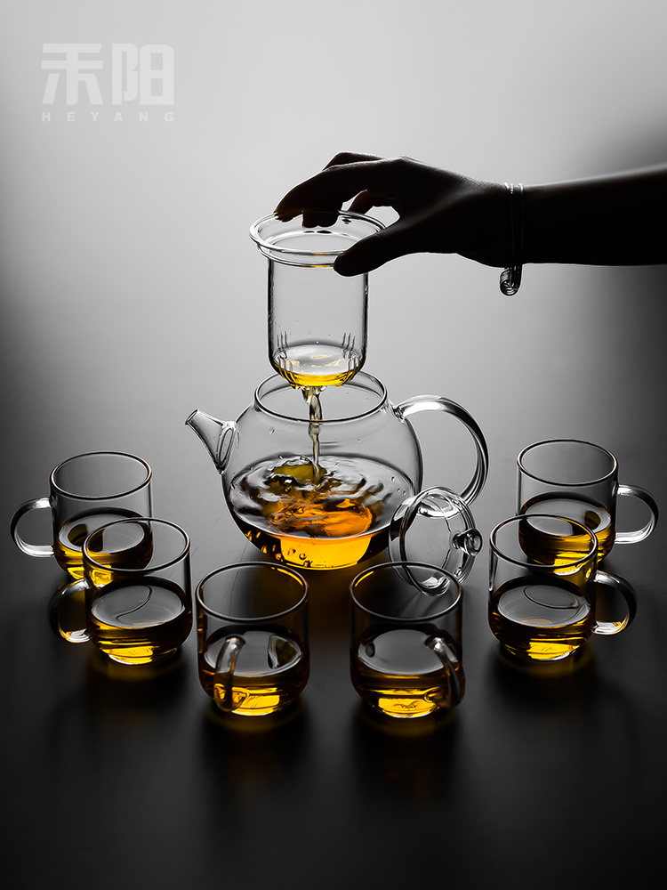 Settlement Kung fu Yang heat - resistant glass tea set high temperature resistant household flower cup side to make tea, Japanese contracted
