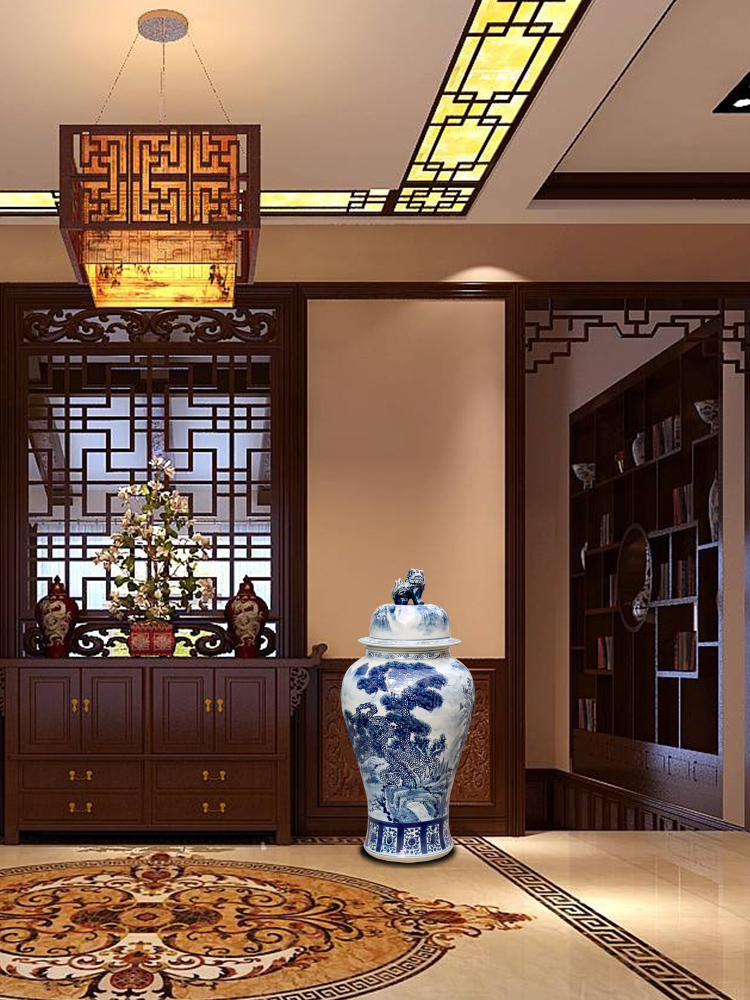 Jingdezhen ceramic general blue and white porcelain pot landscape furnishing articles the receive the study decorate the sitting room porch Chinese vessels