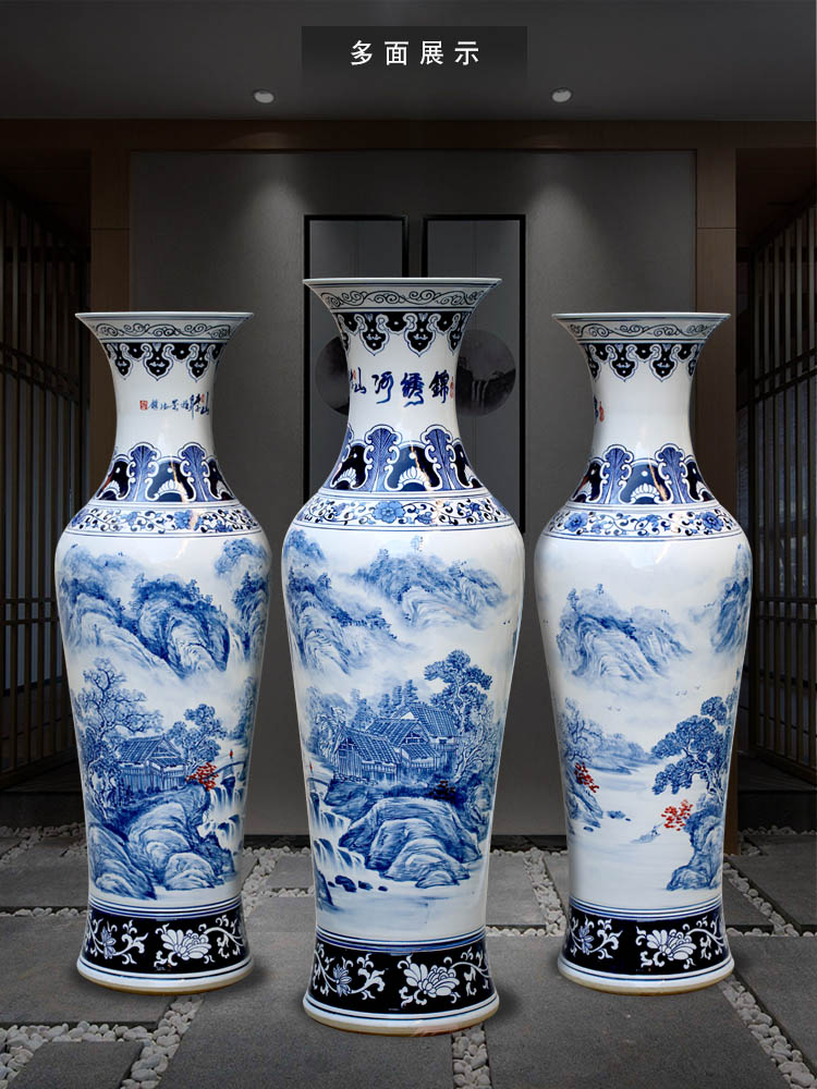 Jingdezhen blue and white porcelain hand - made ceramic landing big vase splendid sunvo sitting room of Chinese style household furnishing articles ornaments