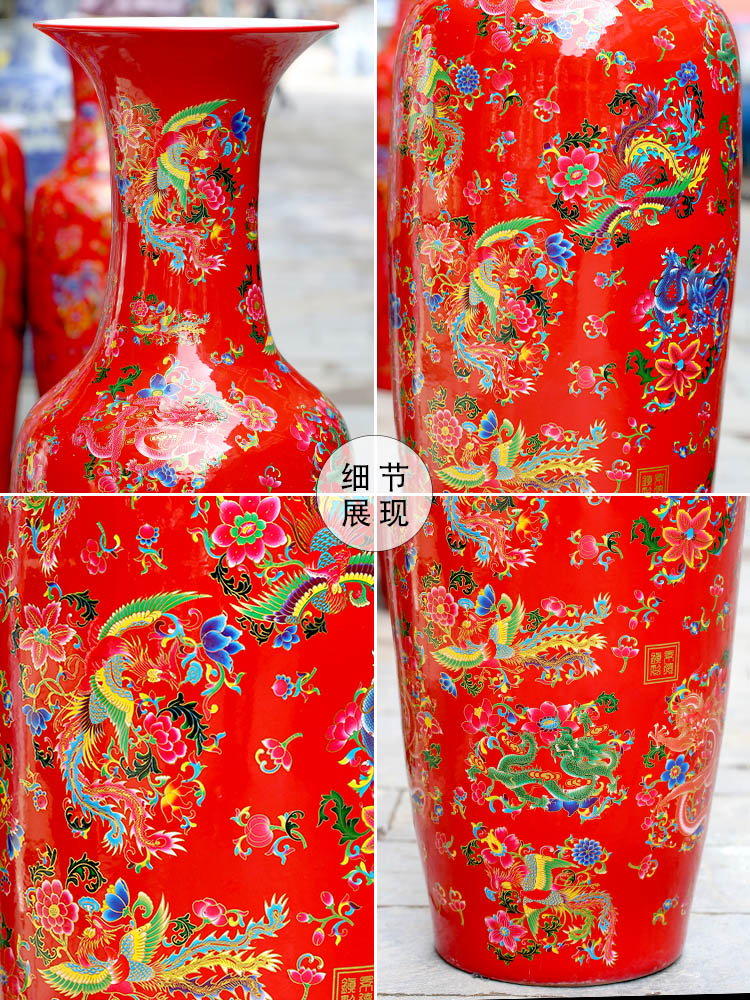 Jingdezhen ceramic vase of large sitting room flower arranging Chinese red longfeng porcelain hotel wedding big furnishing articles