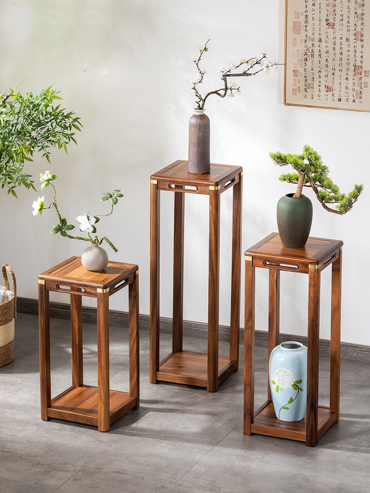 Giá đỡ hoa bằng gỗ chắc chắn quả óc chó mới phong cách Trung Hoa nhà phòng khách ban công bàn hoa cổ trong nhà có giá để đồ vuông cây cảnh đứng kệ trồng hoa treo tường kệ trồng cây ban công chung cư