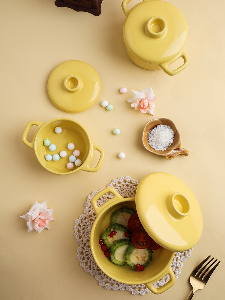 Creative household ceramics with cover dessert bowl stew roast consisting steamed egg bowl ears high - temperature steaming soup bowl bowl