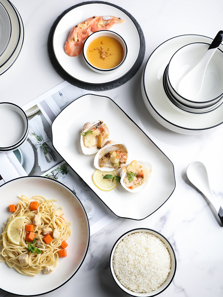 Tinyhome European contracted black line of household tableware ceramic dishes 0 soup bowl rainbow such always suit the job