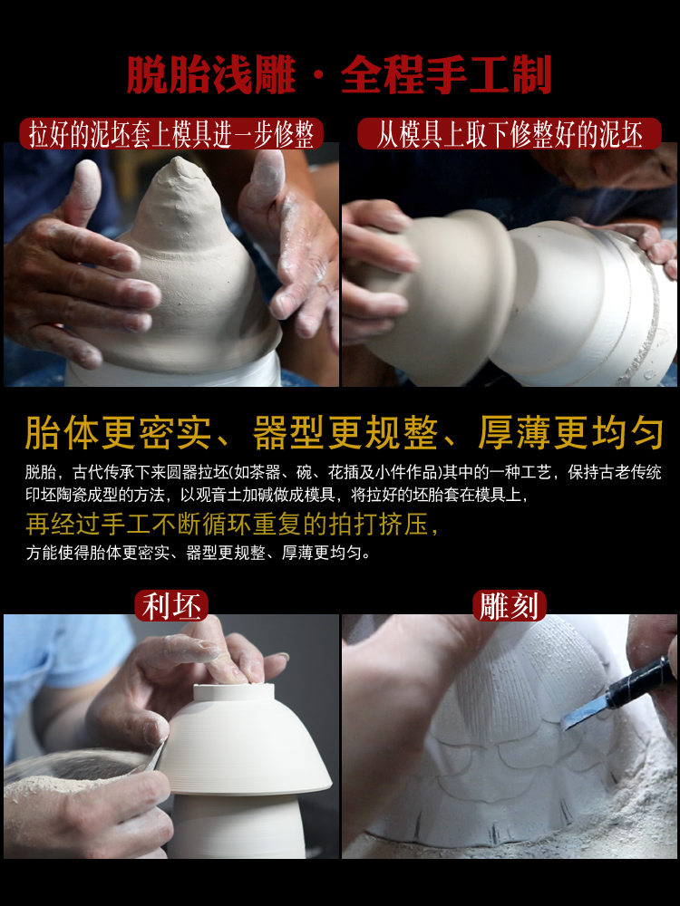 青寞窑 景德镇脱胎青白瓷盖碗 茶杯手工茶具陶瓷三才杯单个泡茶碗