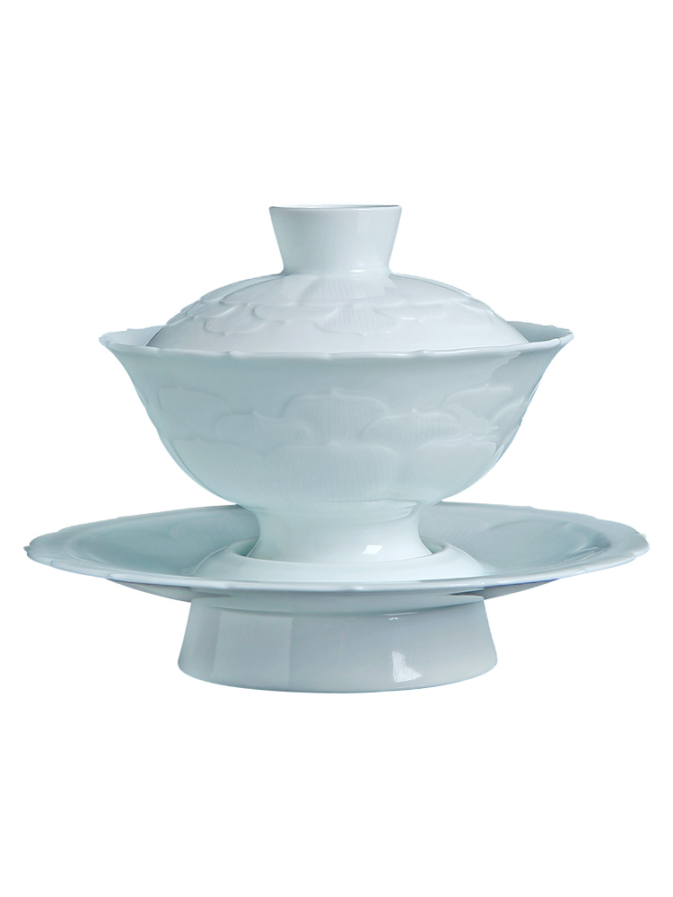 青寞窑 景德镇脱胎青白瓷盖碗 茶杯手工茶具陶瓷三才杯单个泡茶碗