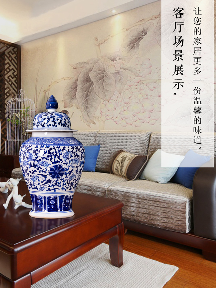 Jingdezhen blue and white porcelain ceramic vase archaize large flower arranging Chinese style living room TV ark, furnishing articles home decoration