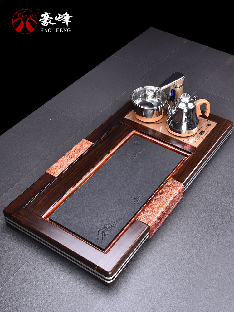 HaoFeng purple sand tea set home four unity automatically ebony tea tray was kung fu tea tea tea