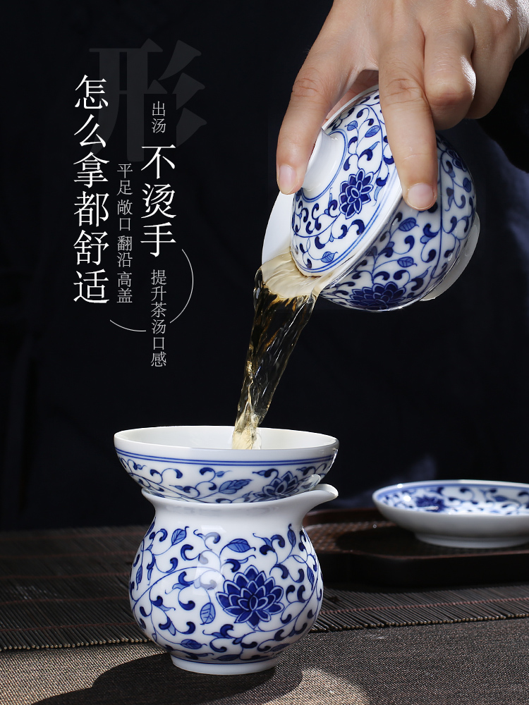 Jingdezhen up fire ceramic kung fu tea set household which is hand - made cup lid of blue and white porcelain bowl