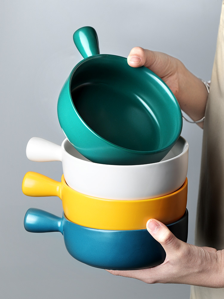 With the handle roasted bowl individual creative move ceramic home baking breakfast bowl of Japanese fruit salad oven baked bread and butter