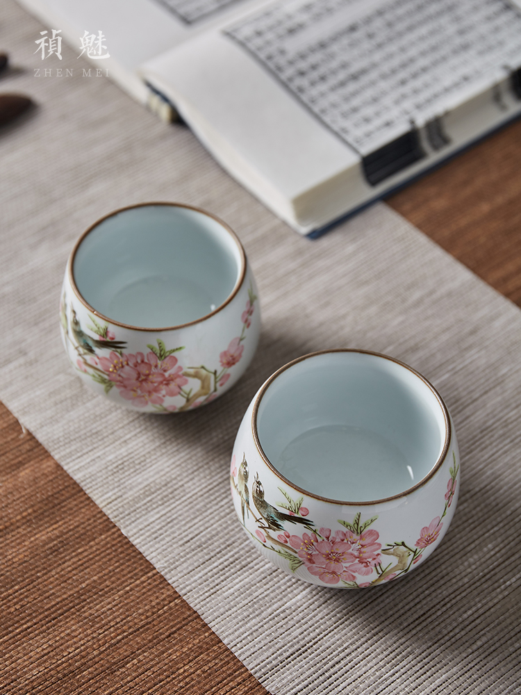 Shot incarnate all hand the up master cup of jingdezhen ceramic hand - made painting of flowers and kung fu tea set sample tea cup personal single CPU