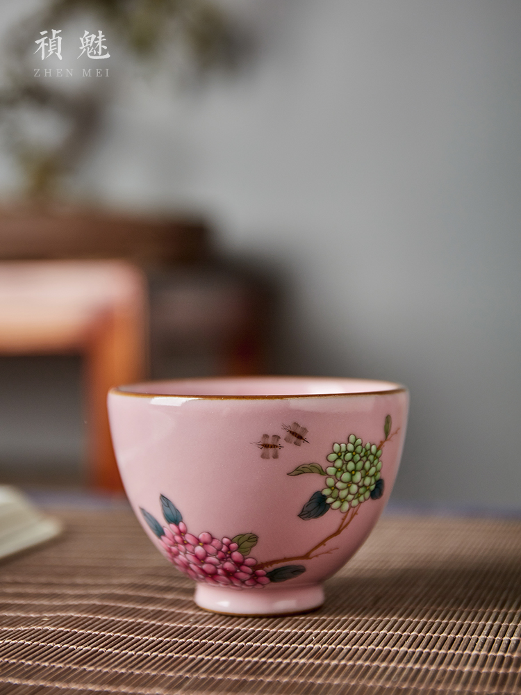 Shot incarnate the powder your up hydrangea jingdezhen ceramic cups kung fu tea set sample tea cup personal single CPU master CPU