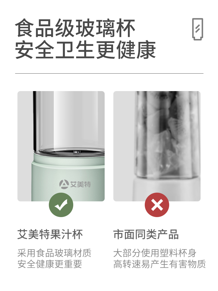 艾美特 迷你便携榨汁杯 满电可榨8杯 图2