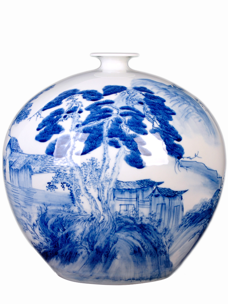 Jingdezhen blue and white ceramics hand - made of new Chinese style living room home TV ark adornment vase furnishing articles set arranging flowers