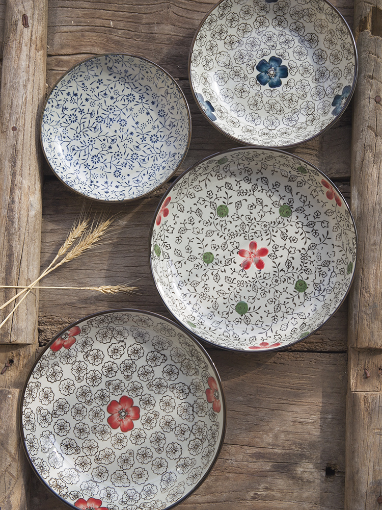 And the four seasons under the glaze color Japanese - style tableware ceramic dish soup plate disc household rice dish dish move dish plate