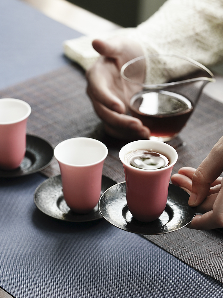 Cloud art of jingdezhen sample tea cup pure manual peach pink color glaze ceramic cup master cup kung fu tea cups