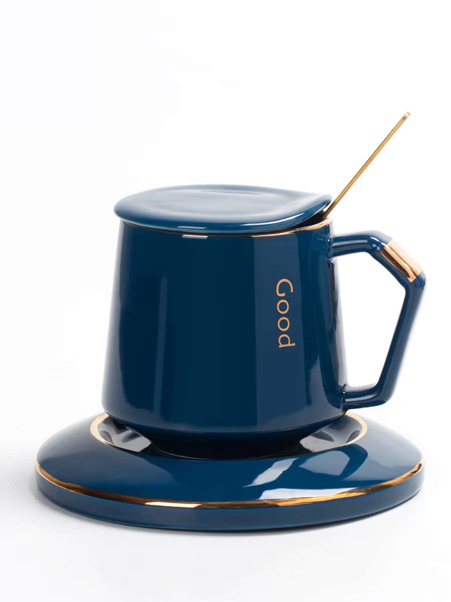 Creative ceramic coffee cups and saucers small European - style key-2 luxury mark cup with cover spoon stirring cup suits for domestic cups
