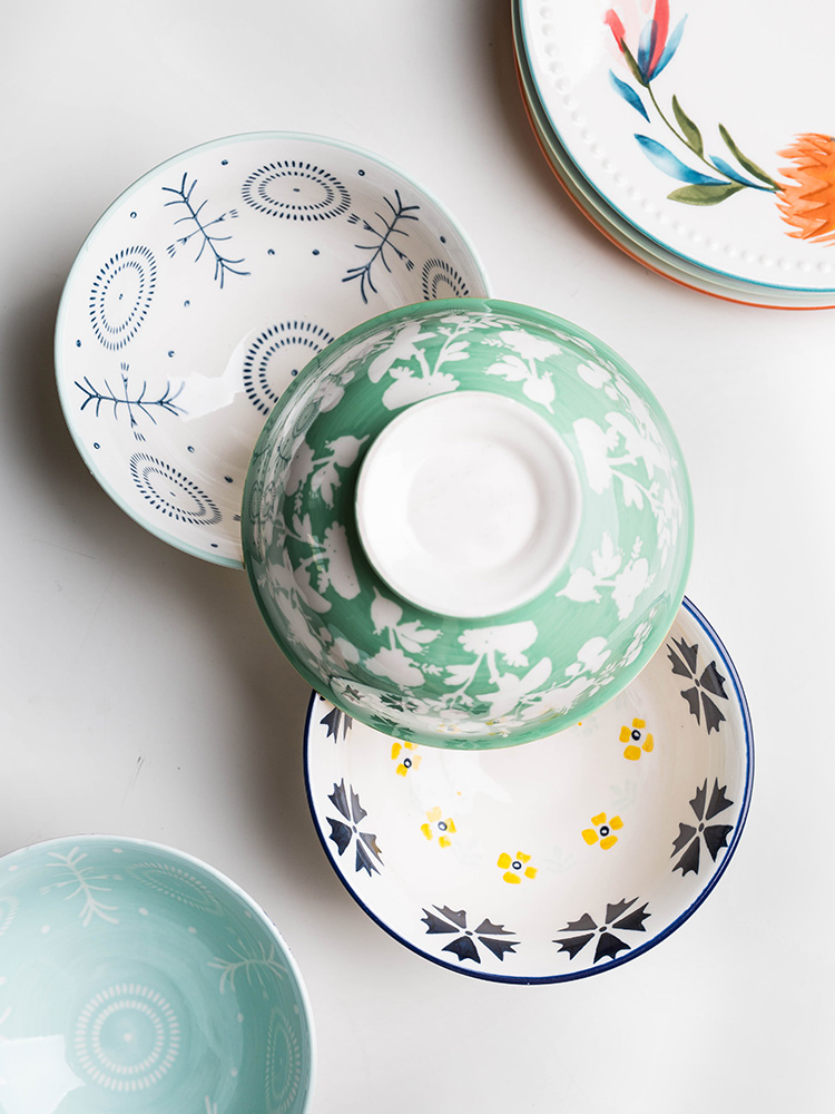 Modern housewives season Japanese rice bowls ceramic tableware with a single large bowl of beef noodles in soup bowl dessert salad bowl