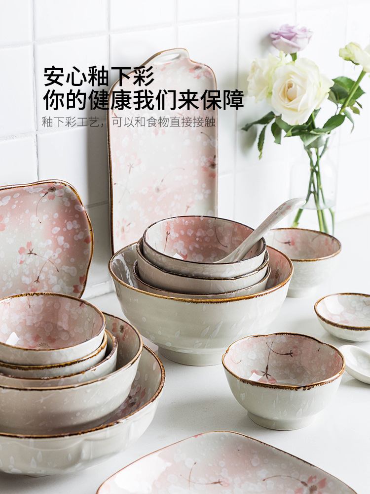 Modern housewives snow sakura Japanese ceramics tableware dishes suit household soup bowl fish dishes cuisine dishes gift boxes