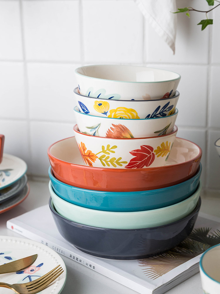 Modern housewives hand - made ceramic tableware suit rural wind western dishes Japanese household food dish bowl rainbow such use