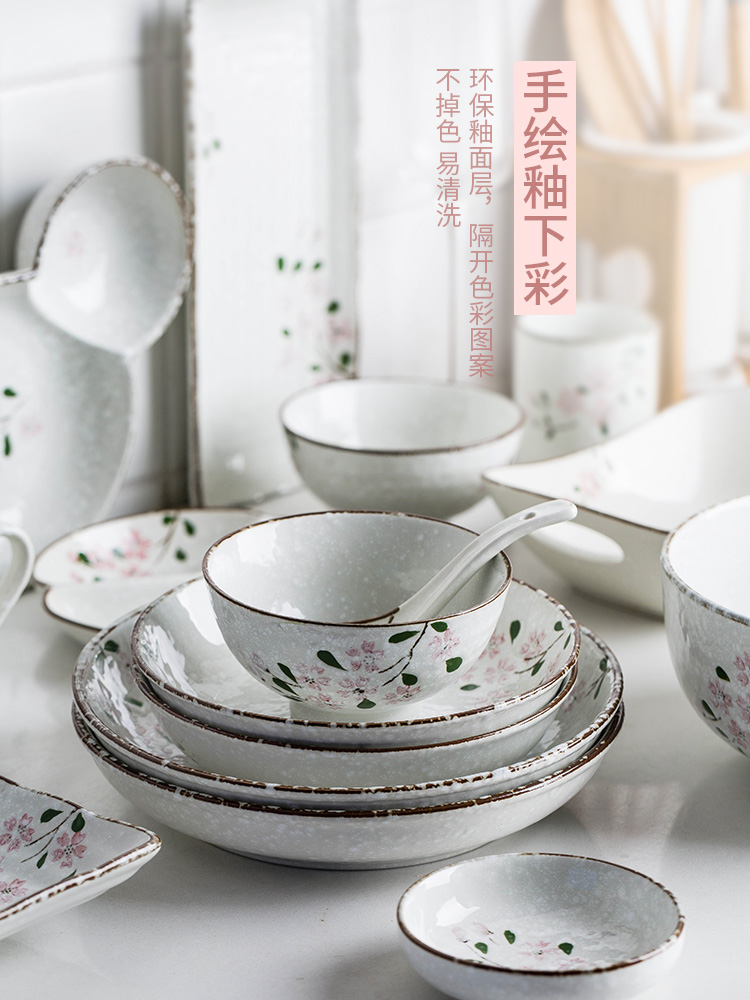 Modern Japanese housewife point sakura snow hand - made ceramic bowl with rainbow such as bowl soup bowl mugs ceramic bowl plate