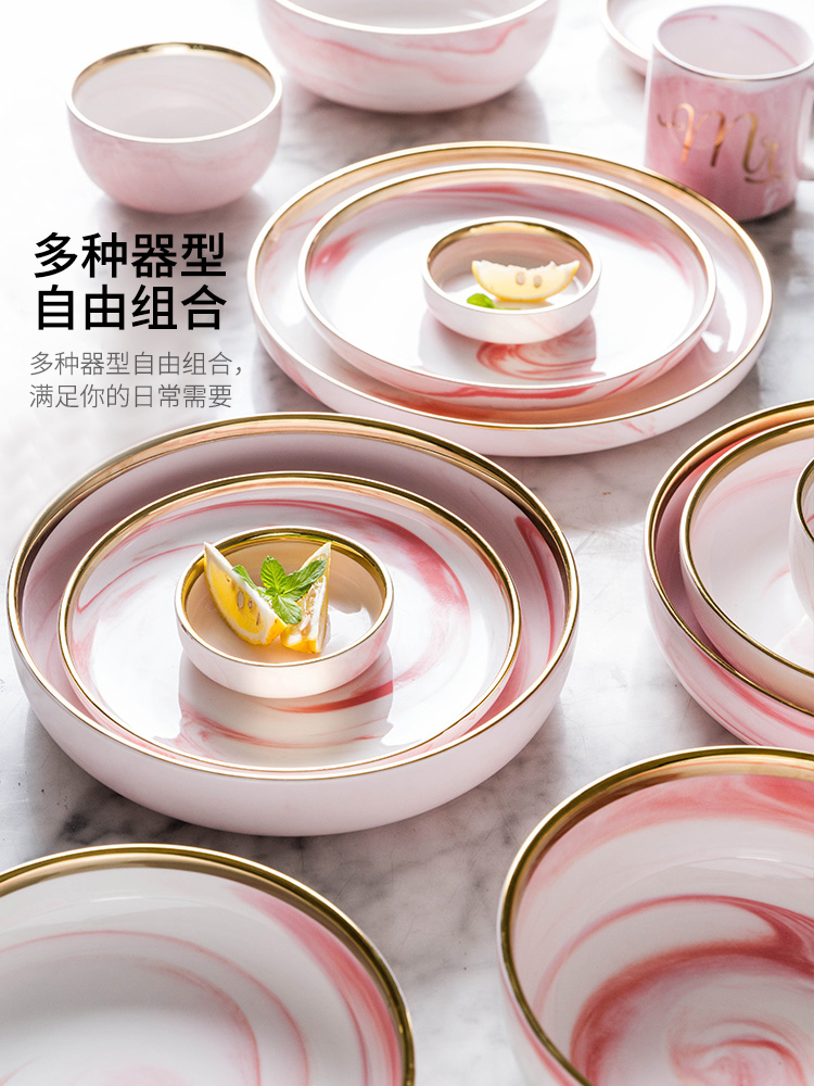 Modern housewives honey pink marble ceramic tableware up phnom penh household dinner plate 0 for breakfast dishes