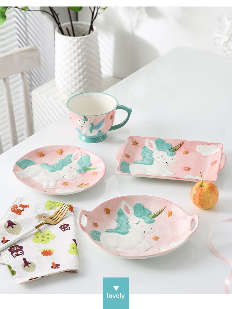 Love graces hand - made under glaze color porcelain the tableware unicorn series creative use of milk pan breakfast children rice bowls