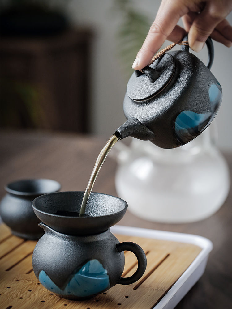 Three thousand black pottery kung fu tea tea village household Japanese contracted dry tea tray lid bowl of tea set