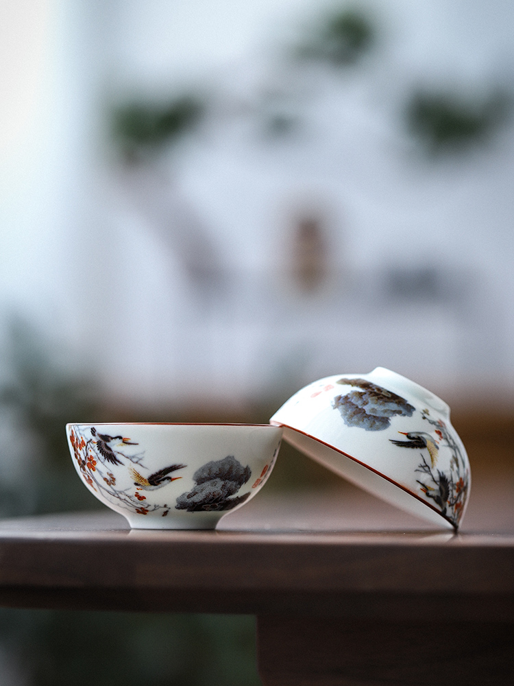 Three thousand hand white porcelain ceramic tea set tea village household kung fu tea ware celadon tureen cups set gift box