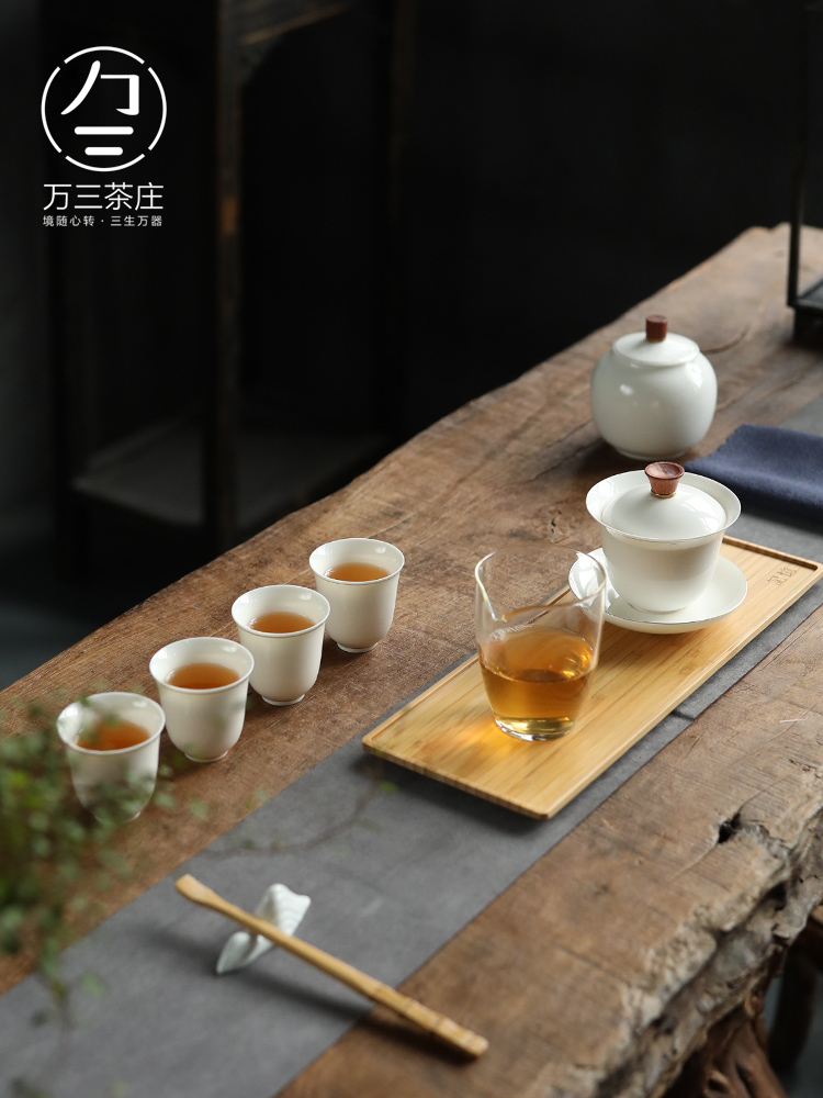 Three thousand ceramic kung fu tea set tea village household dehua white porcelain tea tureen tea cups of a complete set of gift box