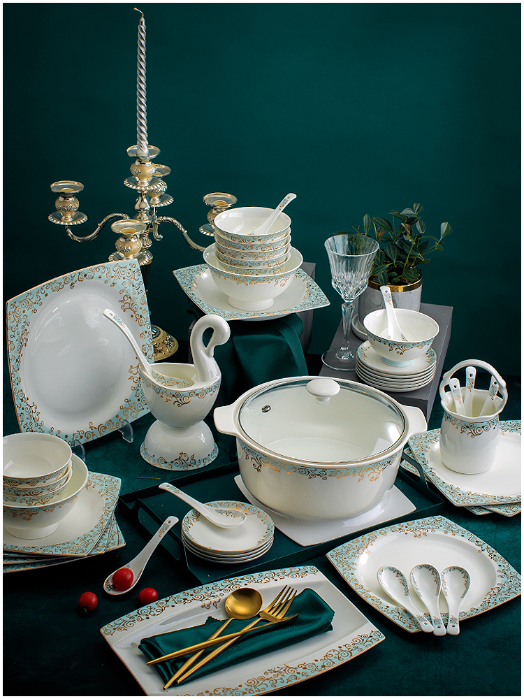 Jingdezhen dishes suit household ipads porcelain tableware Nordic up phnom penh high - end dishes western - style eat bowl bowl of ten people