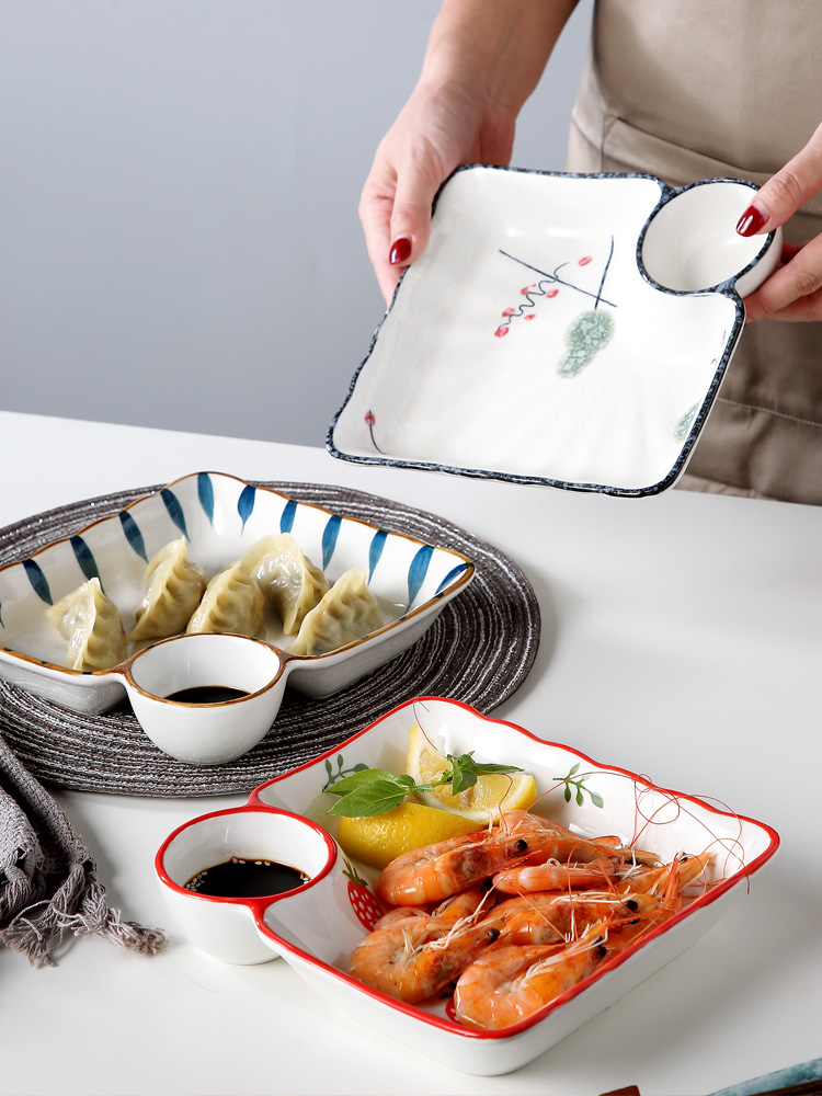 Jingdezhen ceramic plate with vinegar disc dumplings home creative double drop food dish of steaming plate plate tableware