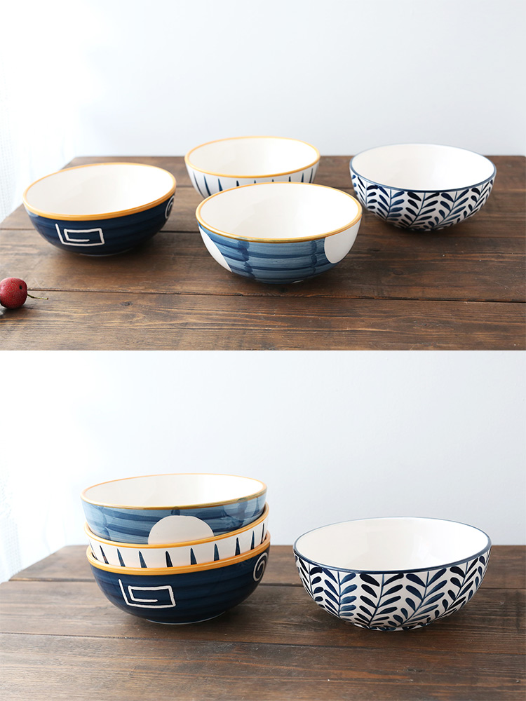 Hand - made tableware of pottery and porcelain Japanese large rainbow such as bowl bowl big ramen noodles bowl of fruit salad, home